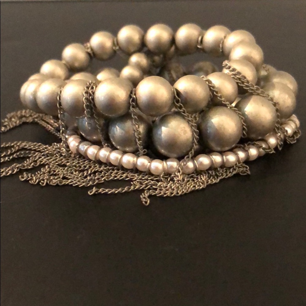 NWOT SILVER PEARL BRACELETS W/SILVER TONE CHAINS - Picture 2 of 7